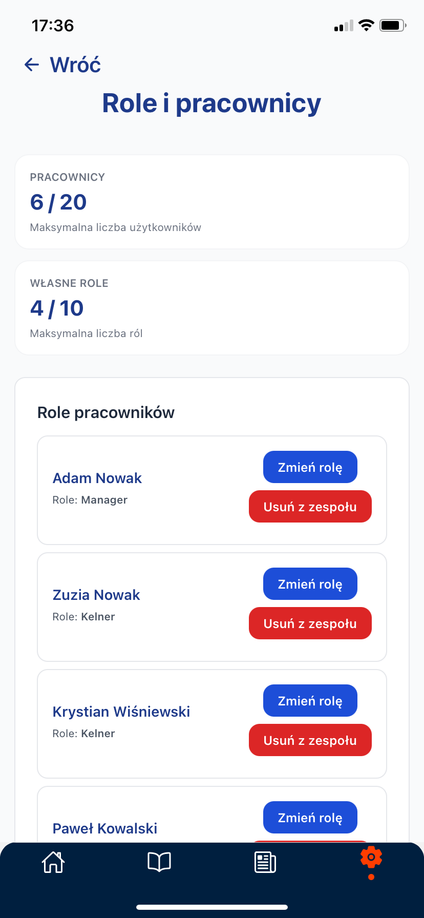 Role i pracownicy – zarządzanie zespołem – ekran 1