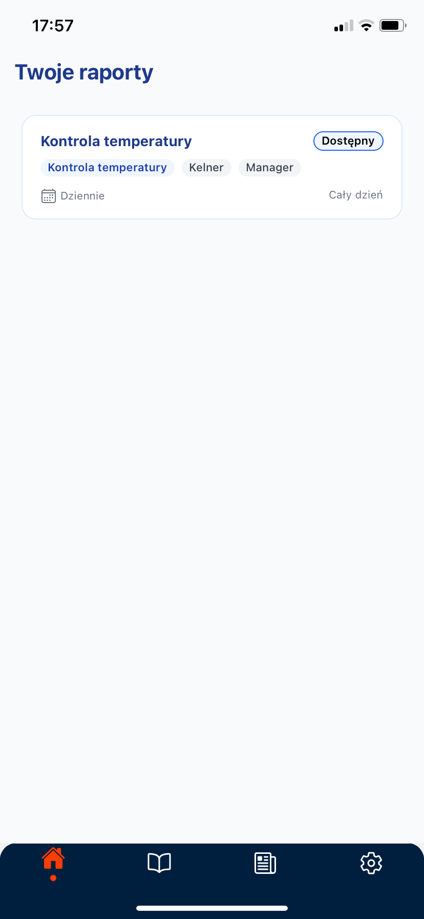 Raport pracownika – lista zadań i wypełnianie – ekran 1